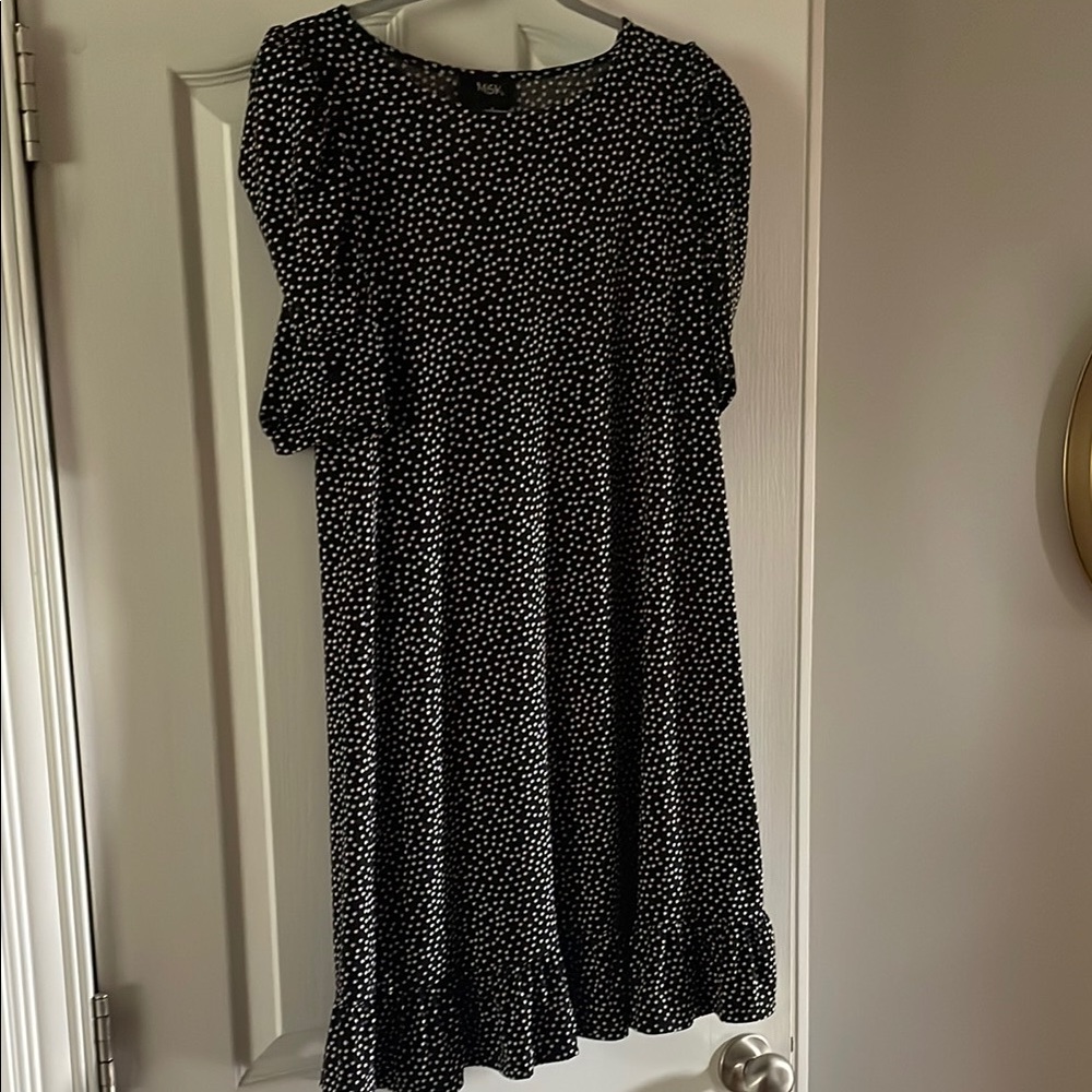 MSK Black and White Polka Dot 3/4 Sleeve Dress